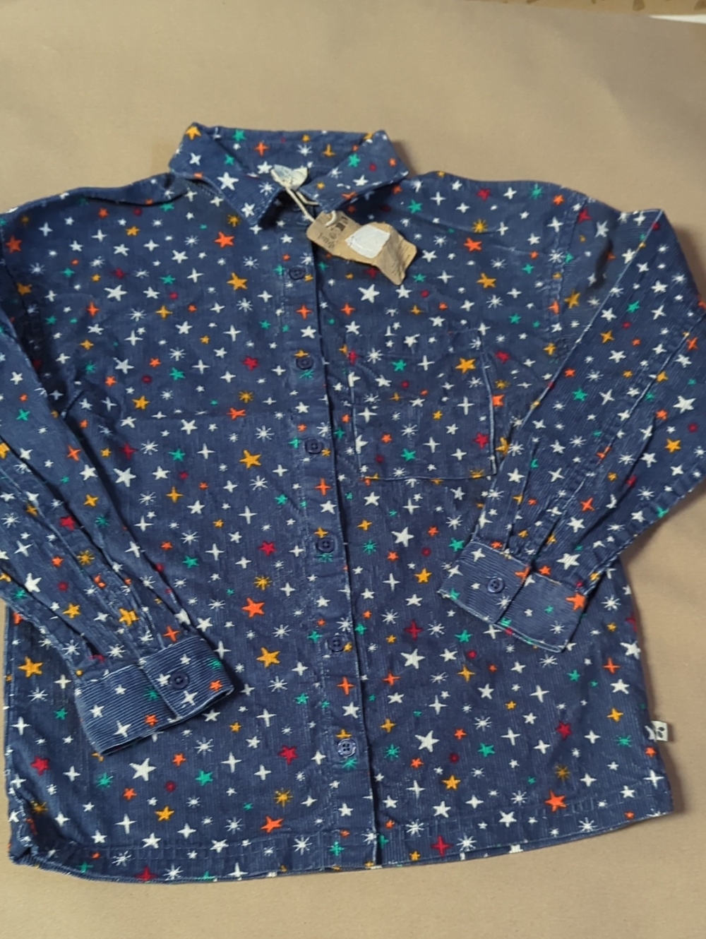 Gots Organic Cotton Star Print Navy Button-Down Cord Shirt - 10 Years Nwt